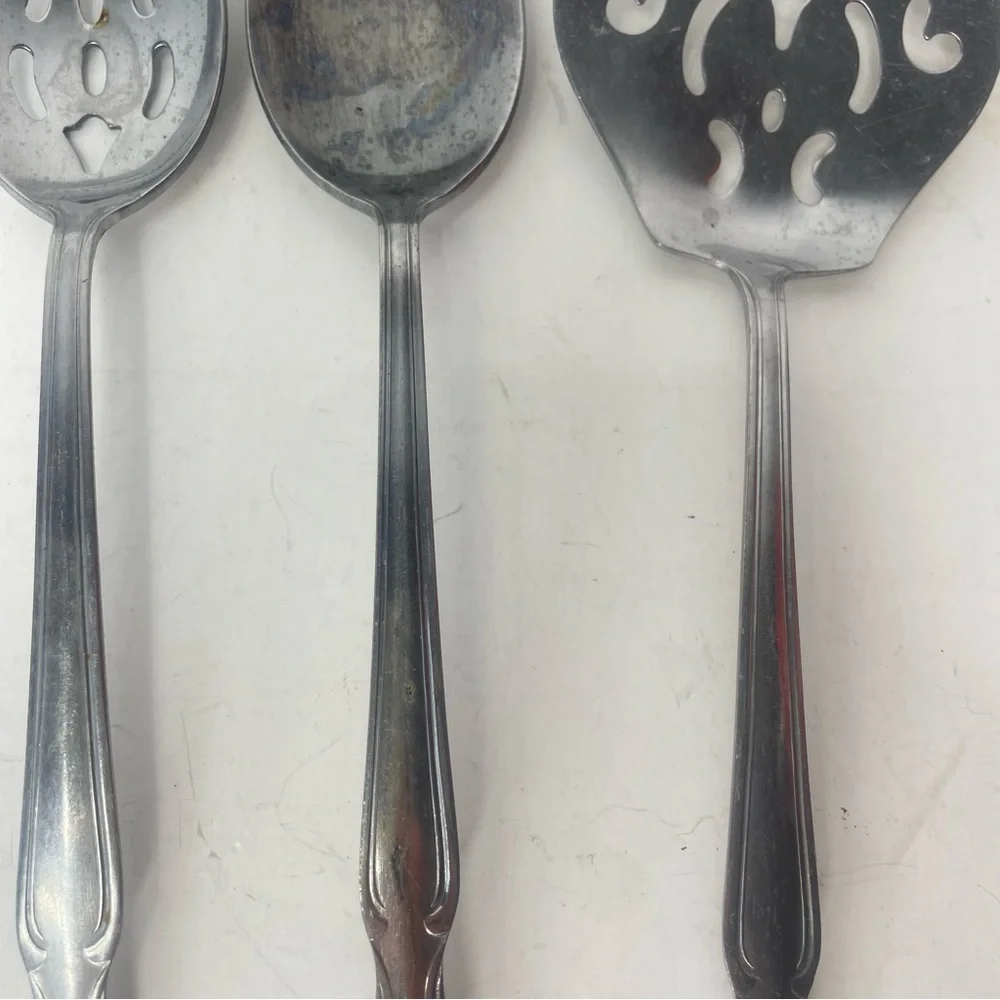 3 Piece Serving Set 3 Spoons Slotted Stainless Steel Japan Vintage